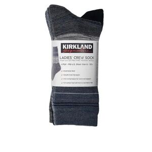 Kirkland Ladies Women Extra-Fine Merino Wool Blend Crew Socks 4-pair Black USA